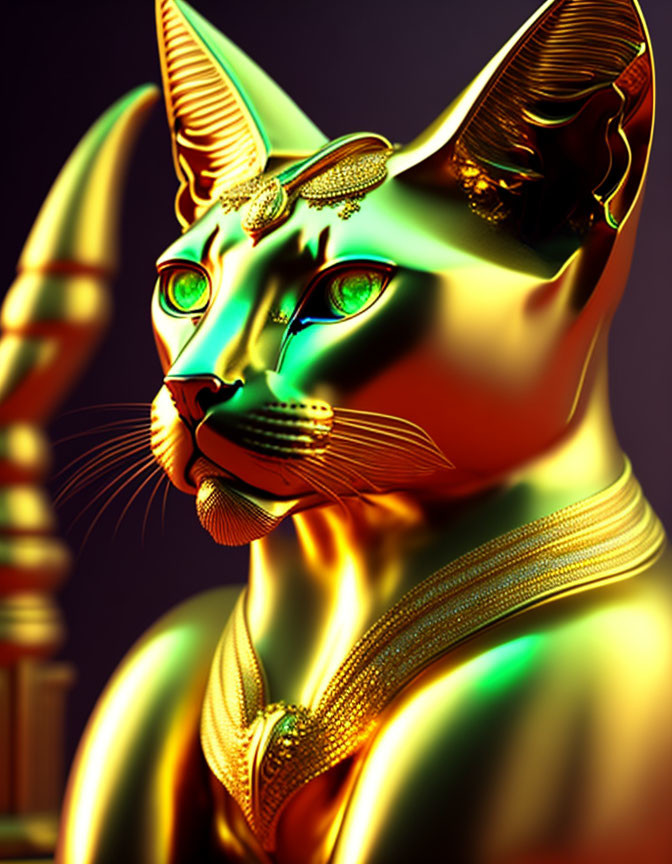 Stylized cat with Egyptian-inspired jewelry on purple background