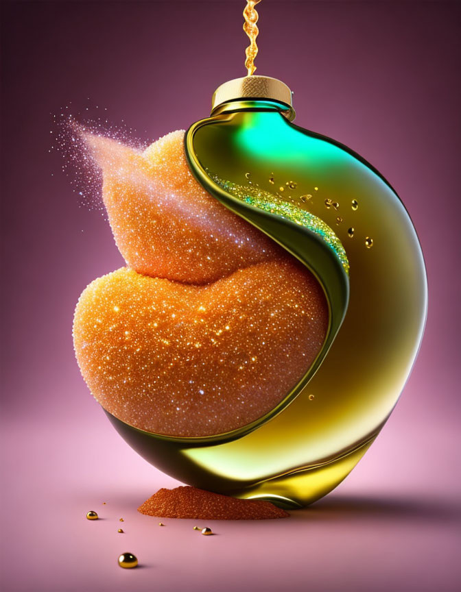 Colorful 3D-rendered Christmas ornament with orange sand on purple background