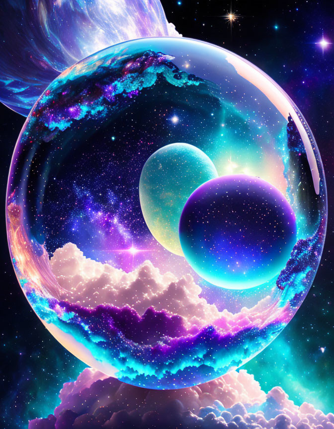 Surreal celestial digital artwork with cosmic backdrop