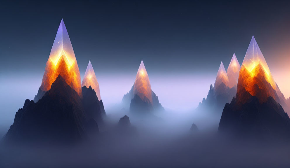 Mountain Peaks Illuminated in Twilight Glow