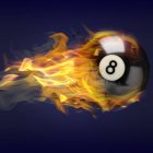 Flaming number 8 billiard ball in space with smoke trail