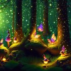 Ethereal fairies with iridescent wings in magical forest