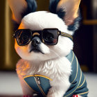 Stylized image of small dog in fashionable attire