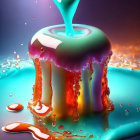 Colorful Abstract Art: Dynamic Liquid Flows and Splashes