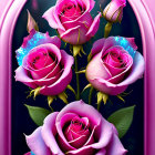 Pink Roses Bouquet on Purple Background with Vertical Lines