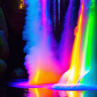 Colorful Illuminated Waterfall with Purple, Blue, Green, and Orange Hues