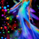 Iridescent fairy with glowing orb in colorful mist