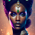 Regal woman digital artwork with vibrant makeup and golden crown