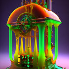 Futuristic machine with green tubes and brass gears