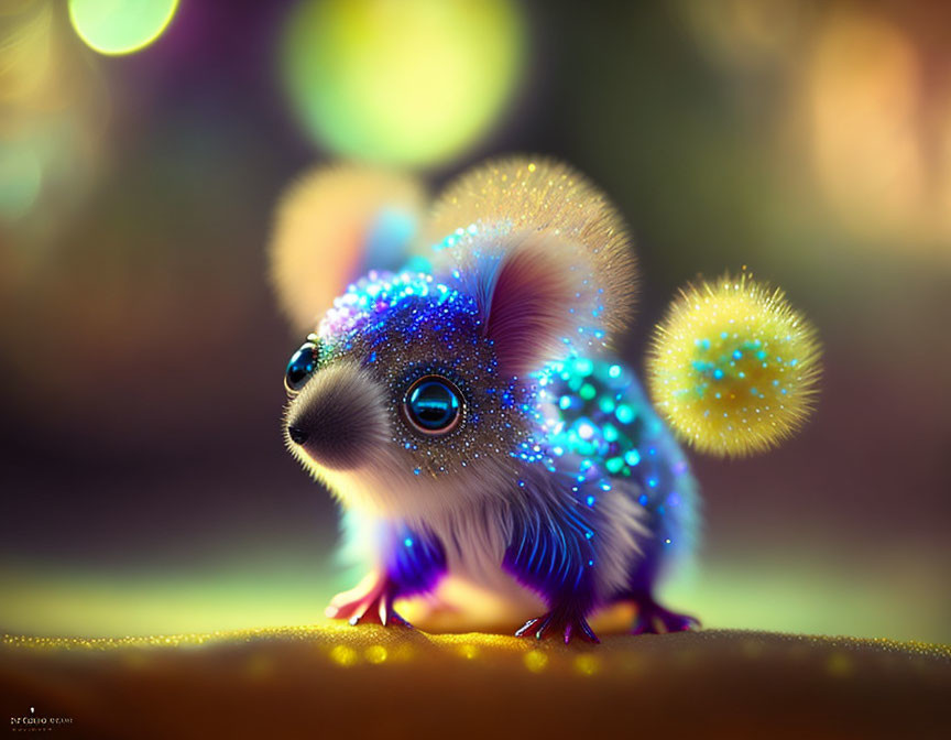 Colorful Illustration of Fluffy Creature with Shiny Eyes