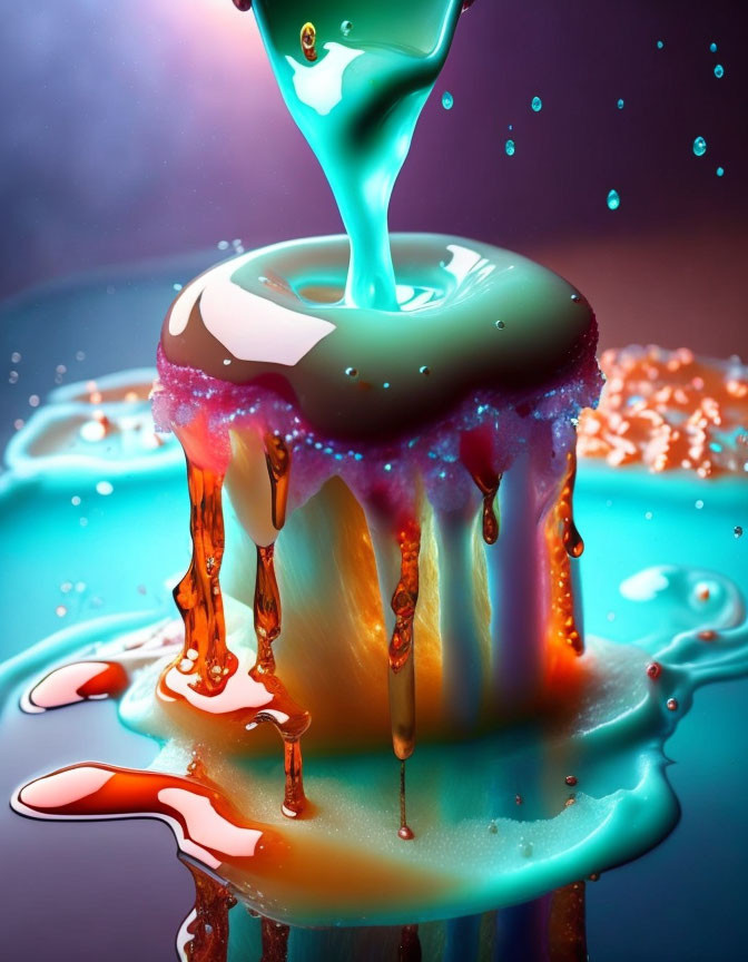 Colorful Abstract Art: Dynamic Liquid Flows and Splashes