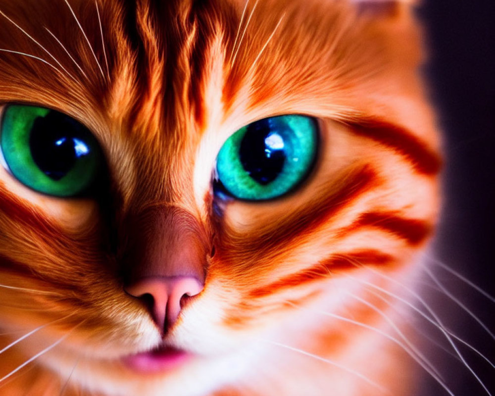 Orange Tabby Cat with Green Eyes and Whiskers in Close-up Shot