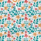 Colorful Floral Pattern with Stylized Flowers and Leaves on White Background