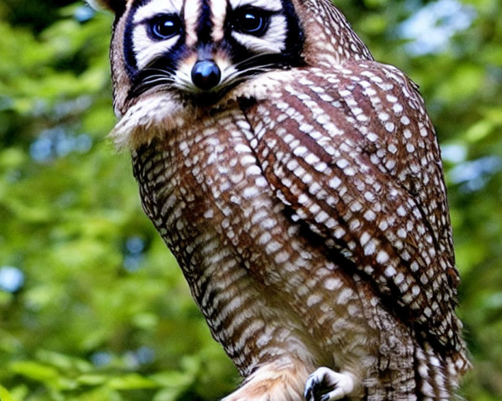 Hybrid Animal Image: Raccoon Face on Owl Body