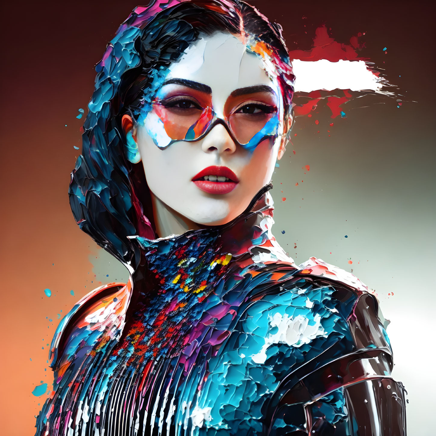 Vibrant digital art portrait of a woman with paint-like textures