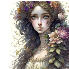 Illustration: Girl with Floral Crown and Flowers in Hair