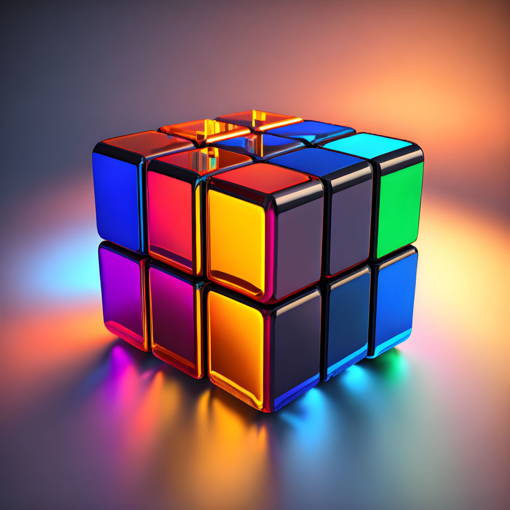 Colorful Illuminated Rubik's Cube on Gradient Background