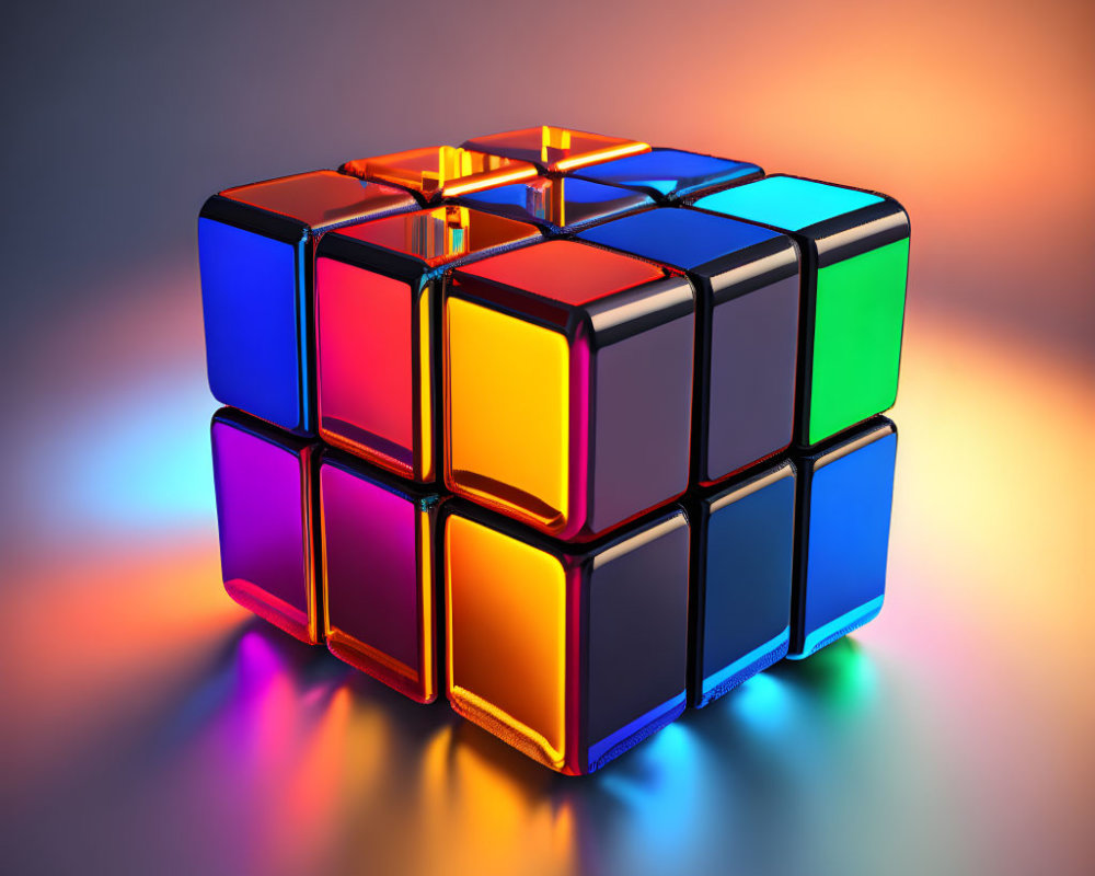 Colorful Illuminated Rubik's Cube on Gradient Background