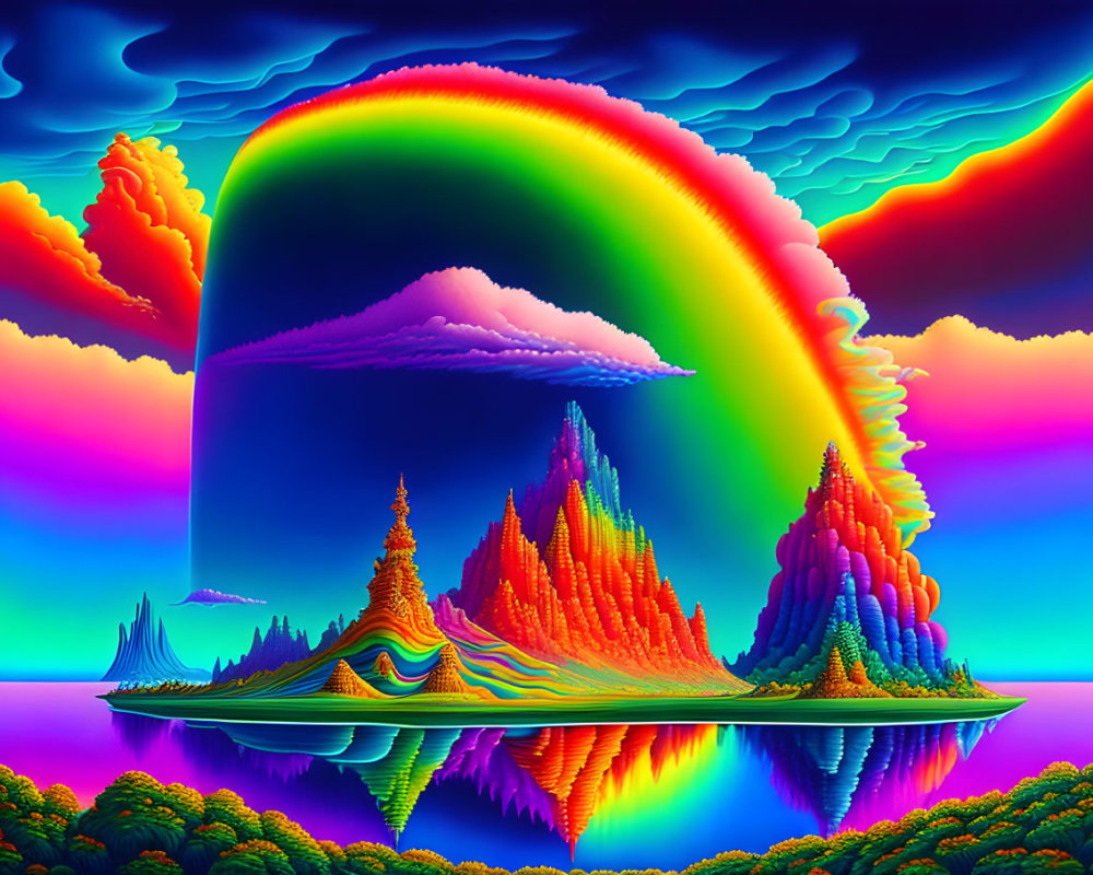 Colorful Rainbow Arcing Over Surreal Landscape