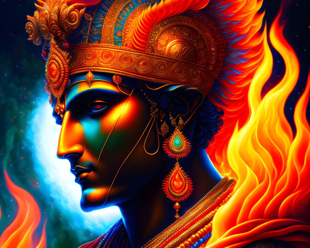 Blue-Skinned Figure with Crown in Vibrant Digital Art