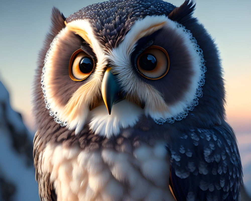 Detailed Realistic Owl Illustration with Amber Eyes on Soft Background