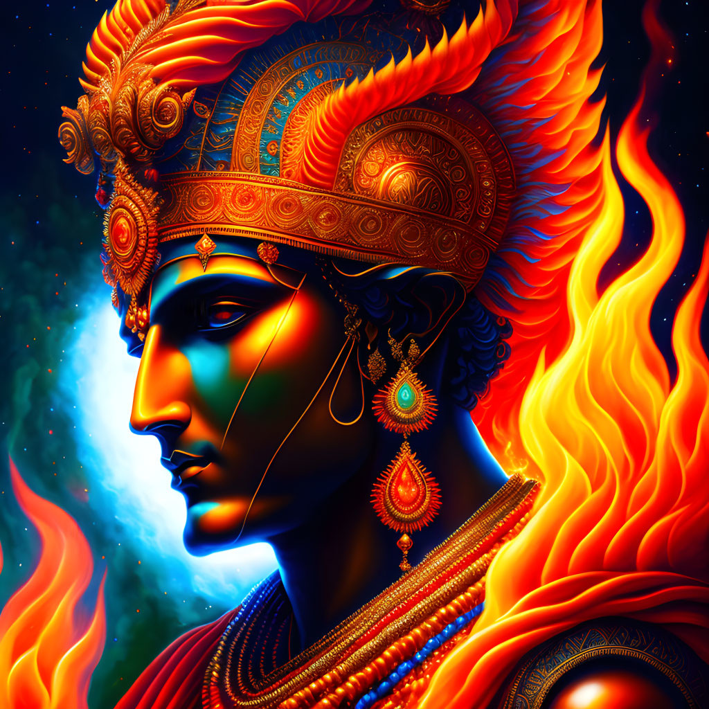 Blue-Skinned Figure with Crown in Vibrant Digital Art