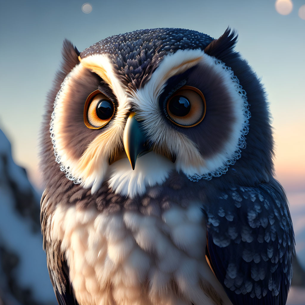 Detailed Realistic Owl Illustration with Amber Eyes on Soft Background