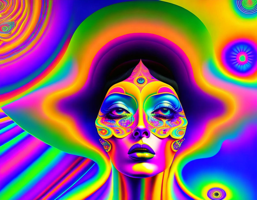 Colorful surreal portrait of a woman in psychedelic digital art