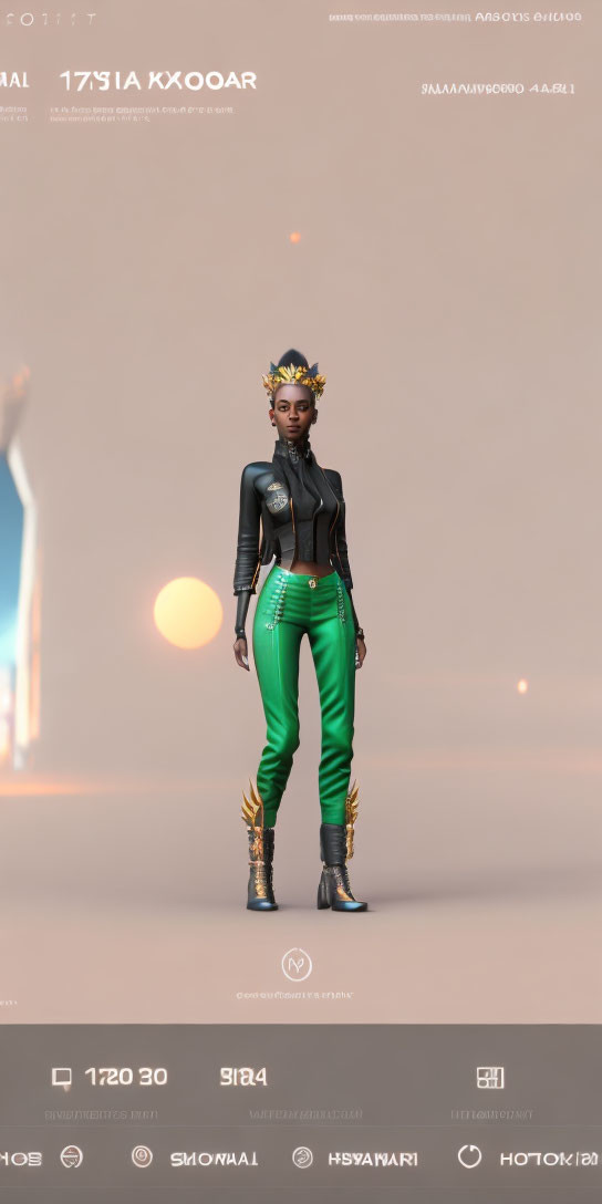 Digital avatar with African-inspired features in futuristic attire.