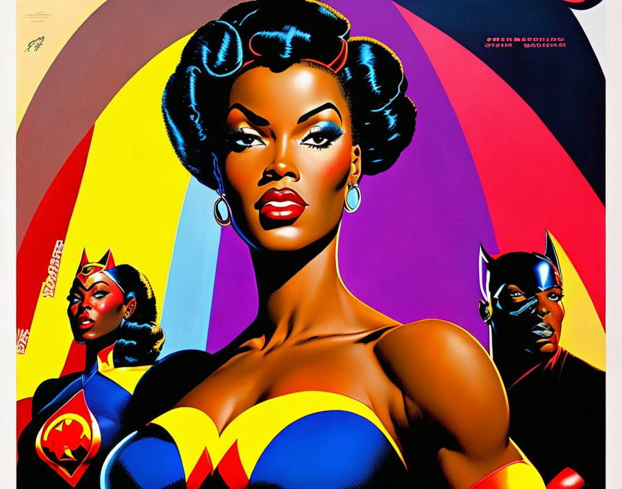 Pop Art Style Poster: Superheroine in Various Costumes