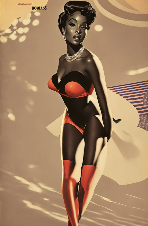 Vintage Poster Featuring Woman in Stylish Attire and Plane Silhouette