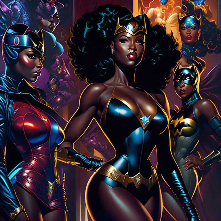 Five Dynamic Female Superheroes in Vibrant Costumes