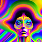 Colorful surreal portrait of a woman in psychedelic digital art