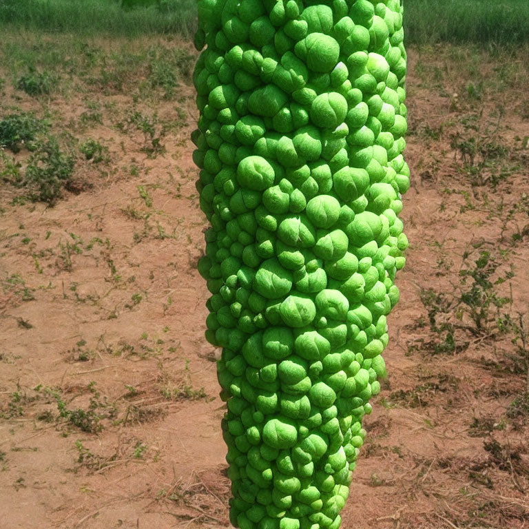 Vibrant Green Bumps Cover Tree Trunk Against Sparse Background