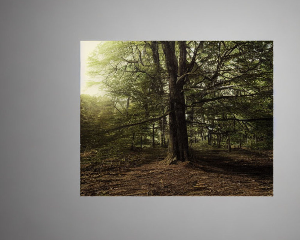 Prominent large tree in tranquil forest clearing