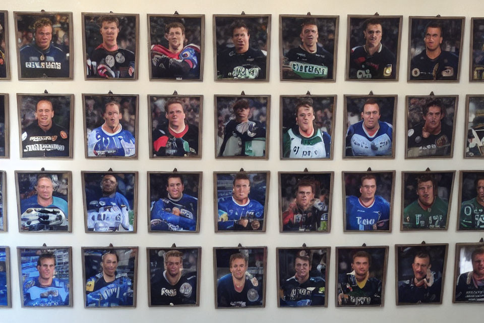 Wall Display of Framed Sports Jersey Photographs: Motocross and Extreme Sports Focus