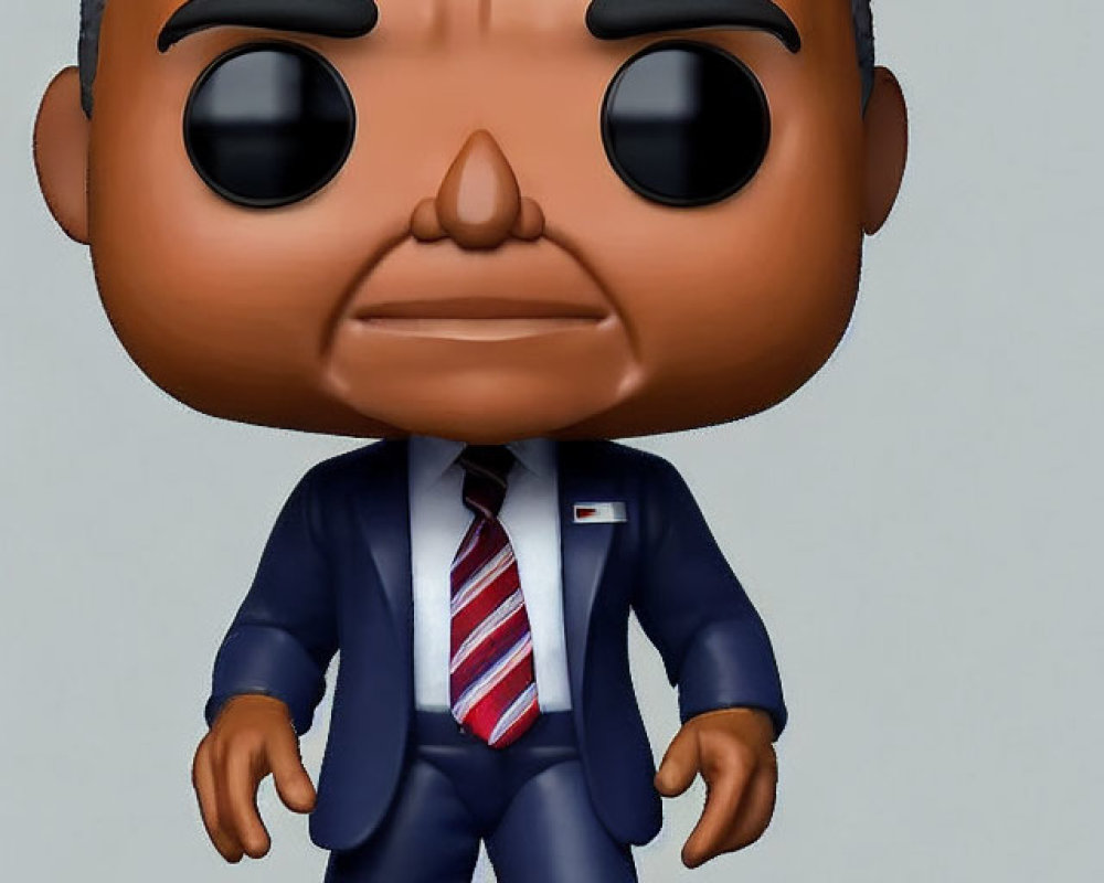 Gray-Haired Male Funko Pop Figurine in Blue Suit with Striped Tie