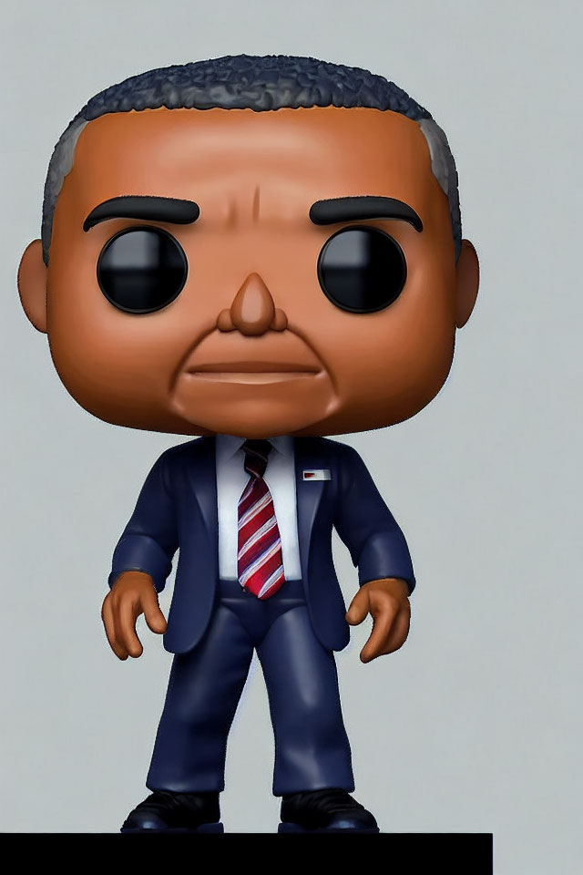 Gray-Haired Male Funko Pop Figurine in Blue Suit with Striped Tie