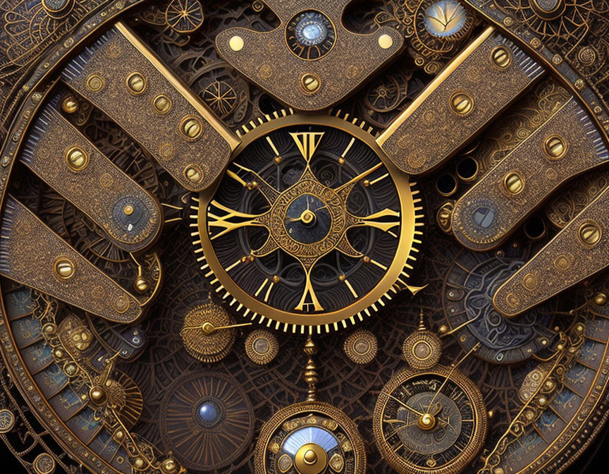 Detailed Steampunk Clockwork Design in Gold and Bronze Palette