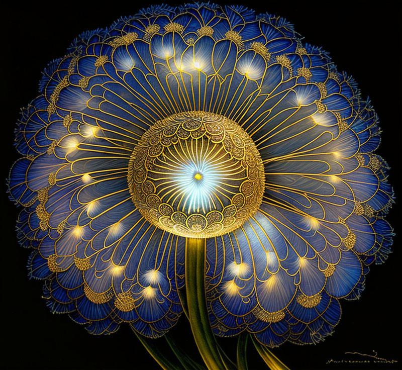 Golden ornate mandala flower illustration on dark background