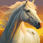 White Unicorn with Golden Horn and Sunset Sky