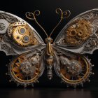 Stylized ornate butterfly with golden patterns on starry night sky.