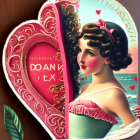 Nostalgic Valentine's Day card with vintage-style woman and romantic motifs