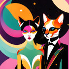 Colorful Abstract Cats on Cosmic Background