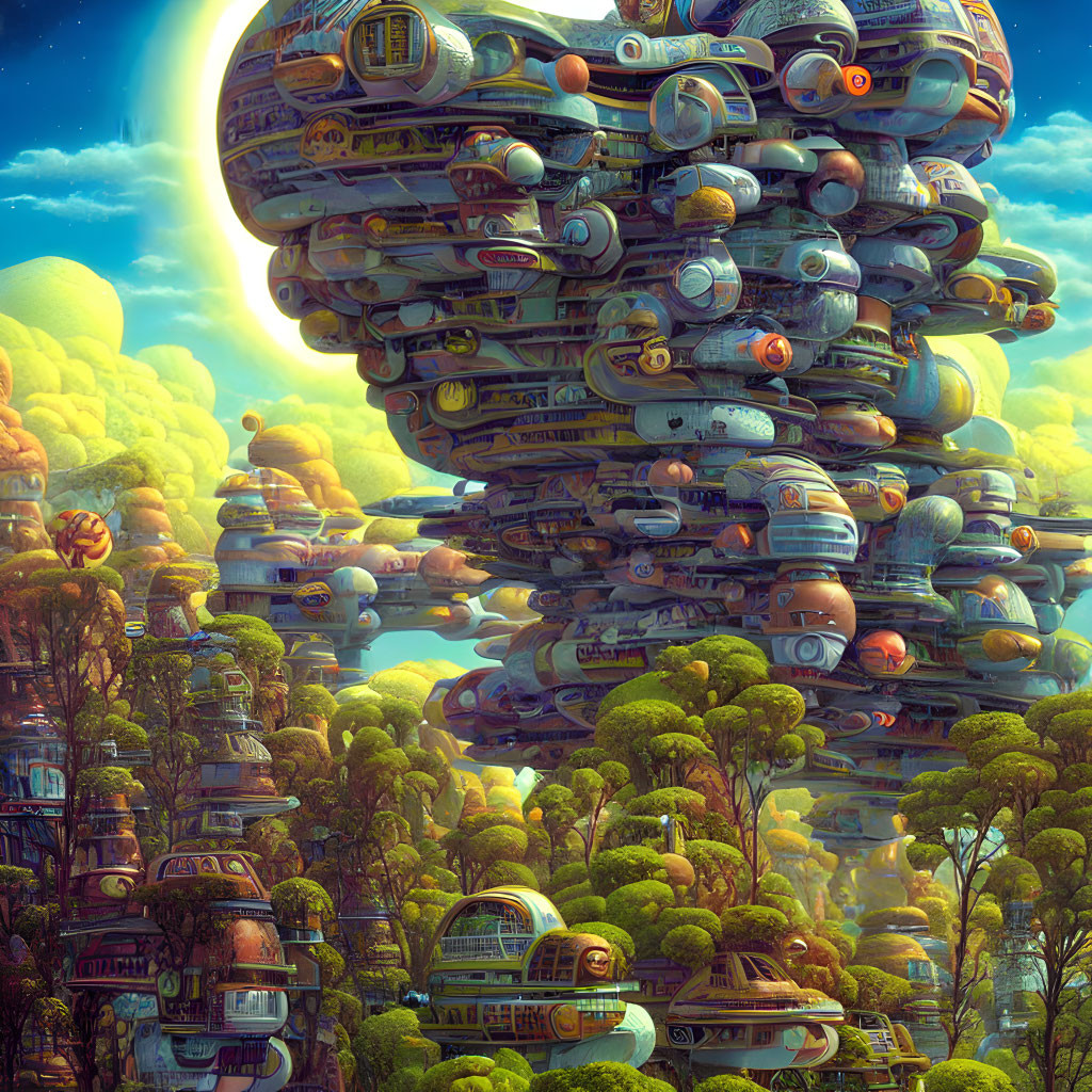 Futuristic rounded buildings in fantastical landscape