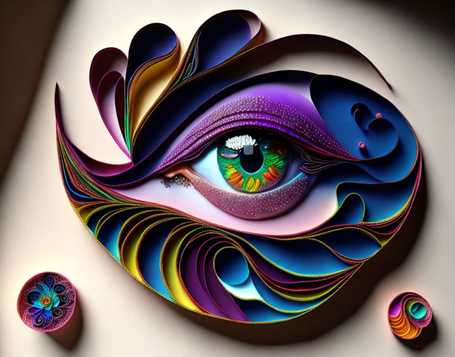 Colorful swirling patterns in abstract eye art.