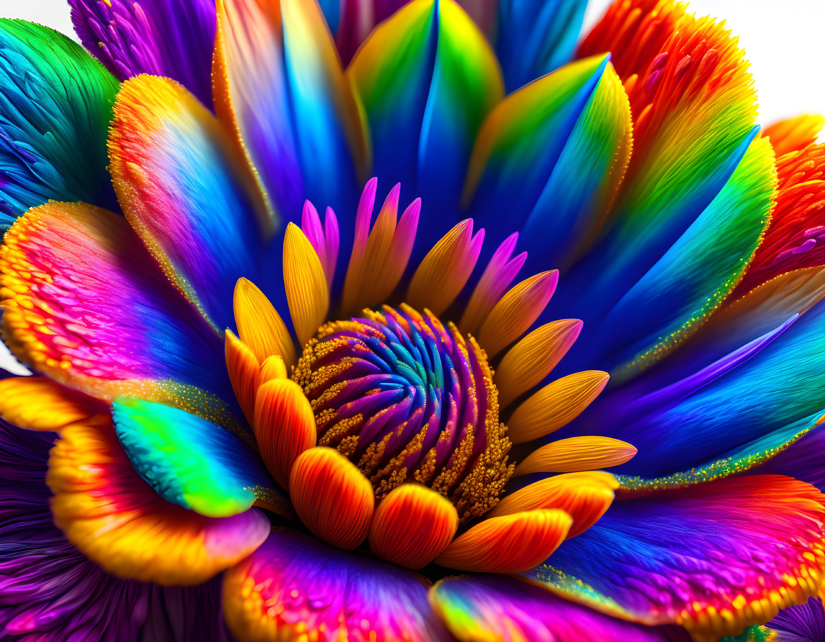 Multicolored Flower with Blue, Green, Yellow, and Red Petals