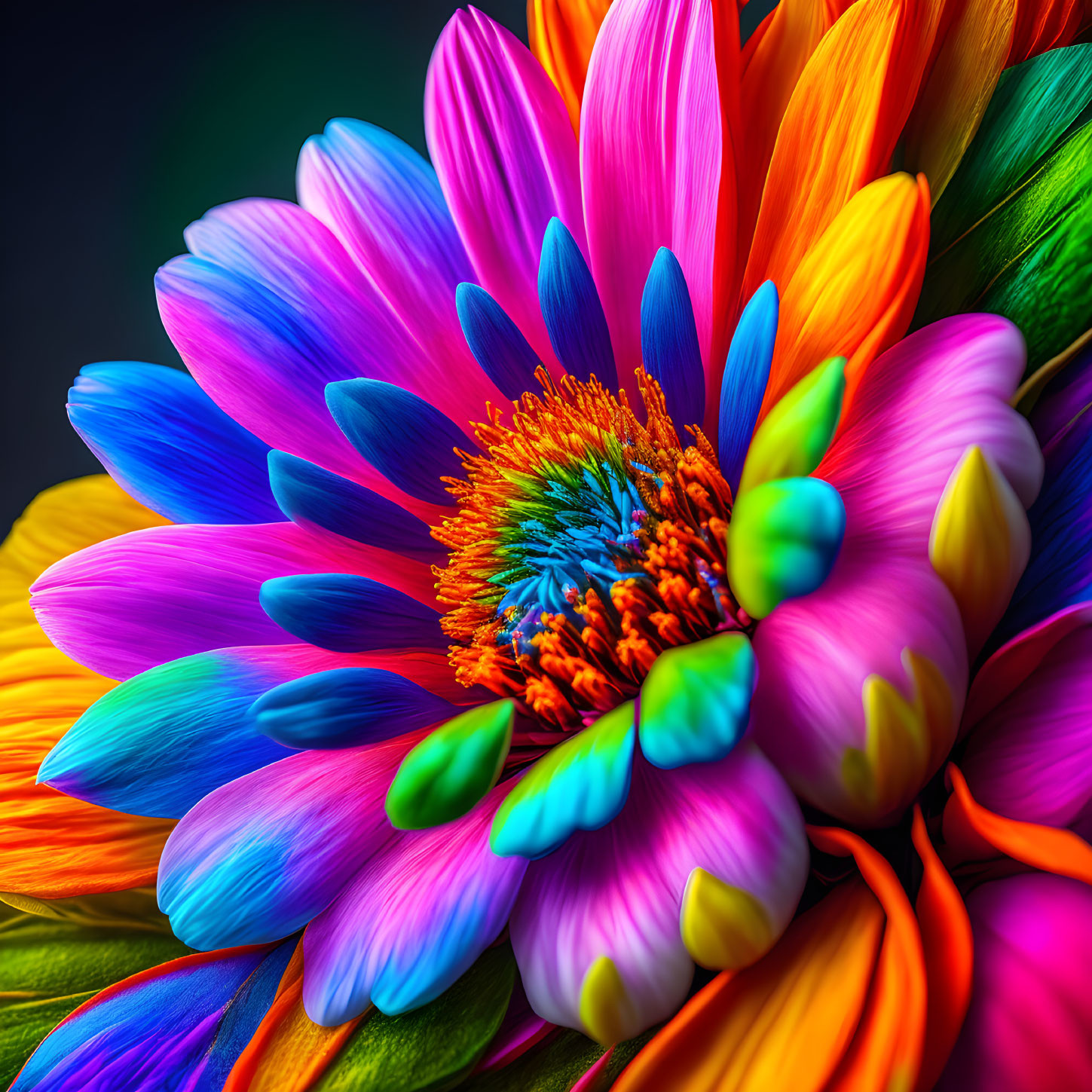 Colorful Multi-Colored Flower Close-Up on Dark Background