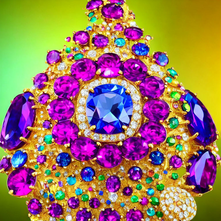 Colorful Jewel with Blue, Pink, Purple Gems on Gold Setting