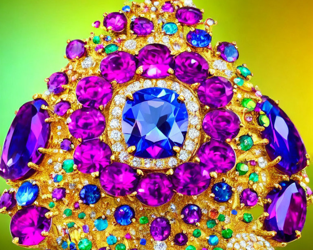 Colorful Jewel with Blue, Pink, Purple Gems on Gold Setting